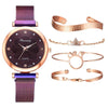 1 Luxury Magnet Buckle Flower  Ladies Quartz Wrist Watch &  Bracelet Set