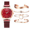 1 Luxury Magnet Buckle Flower  Ladies Quartz Wrist Watch &  Bracelet Set