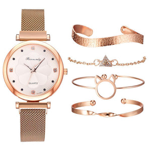 1 Luxury Magnet Buckle Flower  Ladies Quartz Wrist Watch &  Bracelet Set