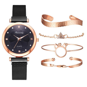 1 Luxury Magnet Buckle Flower  Ladies Quartz Wrist Watch &  Bracelet Set